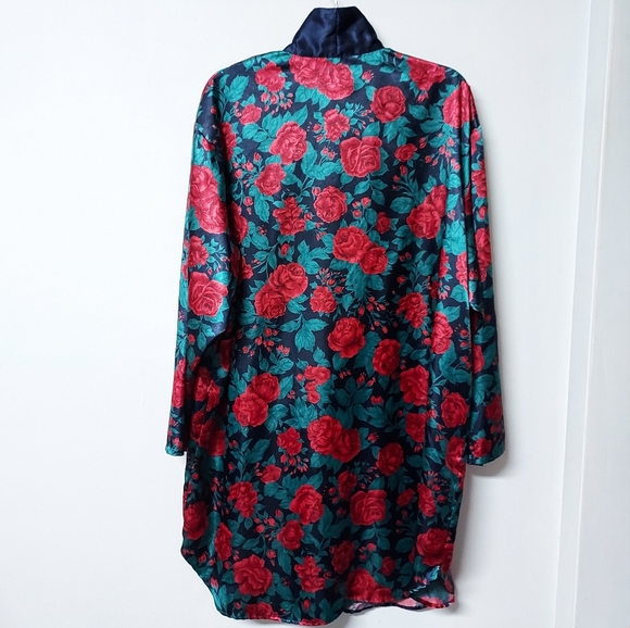 🌹 Vintage HONORS Intimates rose satiny pajama coat womens oversized XL-2X - Picture 3 of 4